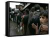 Pakistanis Wait in Line to Receive Food as Aid-null-Framed Stretched Canvas