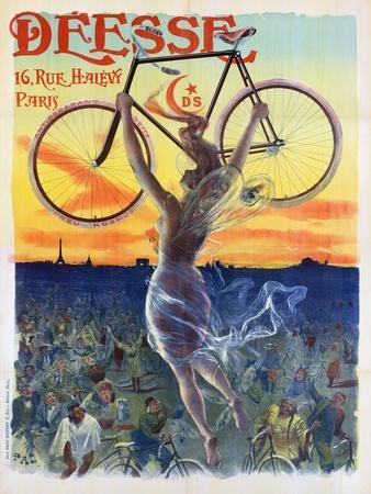 Vintage French Poster of a Goddess with a Bicycle, C.1898