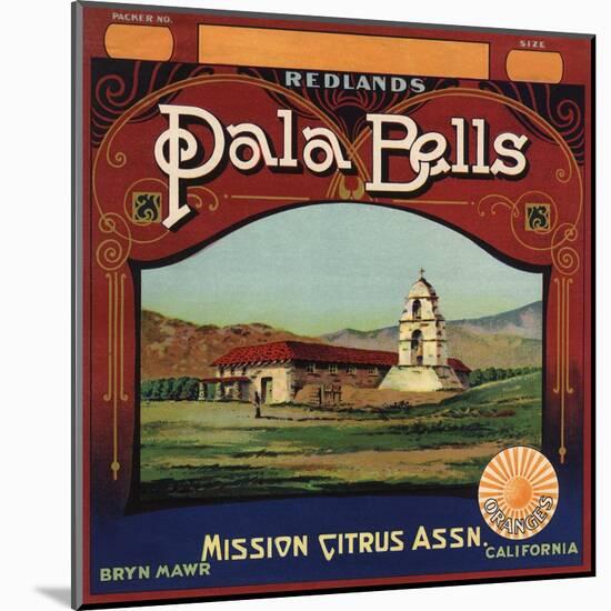 Pala Bells Brand - Bryn Mawr, California - Citrus Crate Label-Lantern Press-Mounted Art Print