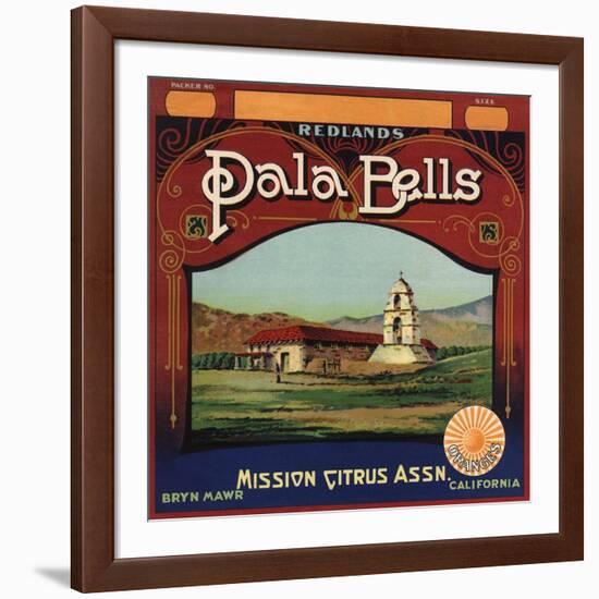 Pala Bells Brand - Bryn Mawr, California - Citrus Crate Label-Lantern Press-Framed Art Print