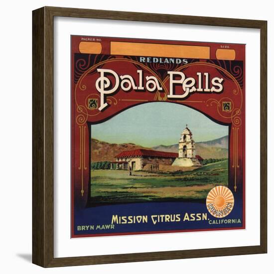 Pala Bells Brand - Bryn Mawr, California - Citrus Crate Label-Lantern Press-Framed Art Print