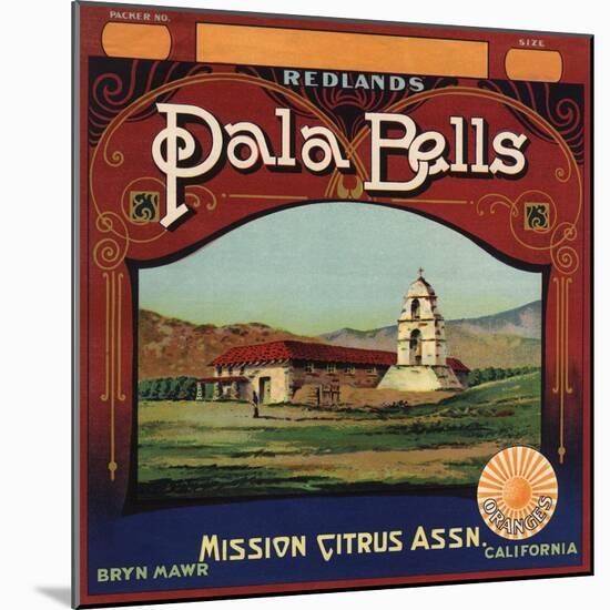 Pala Bells Brand - Bryn Mawr, California - Citrus Crate Label-Lantern Press-Mounted Art Print