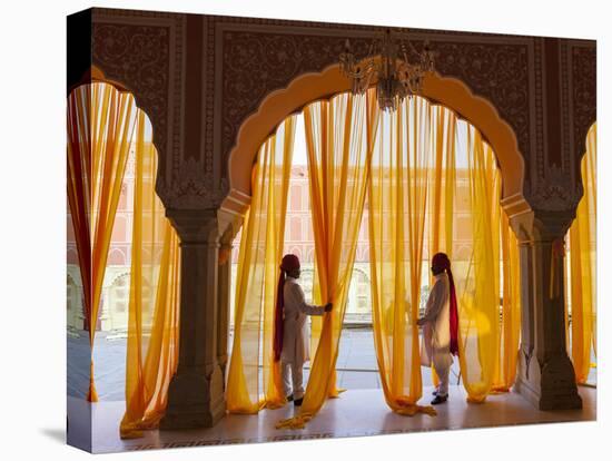 Palace Attendents, Chandra Mahal (City Palace), Jaipur, Rajasthan, India.-Peter Adams-Stretched Canvas