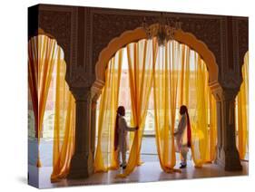 Palace Attendents, Chandra Mahal (City Palace), Jaipur, Rajasthan, India.-Peter Adams-Stretched Canvas