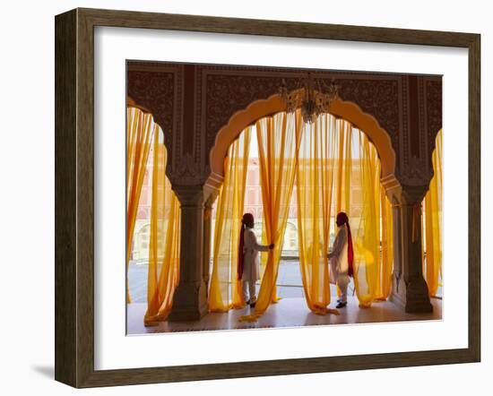 Palace Attendents, Chandra Mahal (City Palace), Jaipur, Rajasthan, India.-Peter Adams-Framed Photographic Print