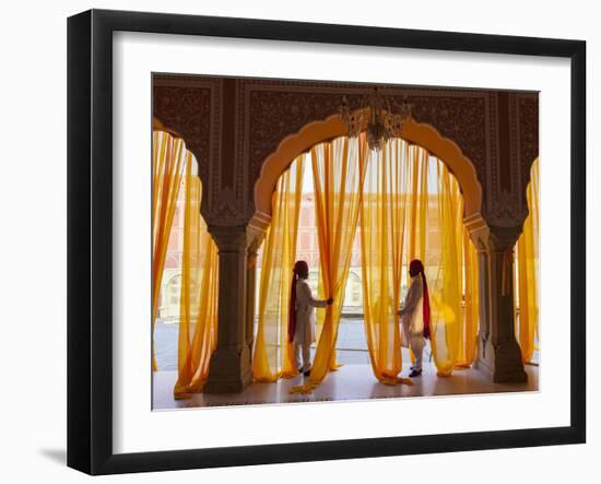 Palace Attendents, Chandra Mahal (City Palace), Jaipur, Rajasthan, India.-Peter Adams-Framed Photographic Print