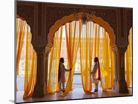 Palace Attendents, Chandra Mahal (City Palace), Jaipur, Rajasthan, India.-Peter Adams-Mounted Photographic Print