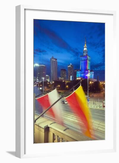 Palace of Culture and Science at Night, Warsaw, Poland, Europe-Christian Kober-Framed Photographic Print