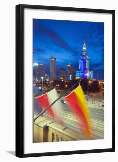 Palace of Culture and Science at Night, Warsaw, Poland, Europe-Christian Kober-Framed Photographic Print