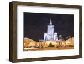 Palace of Culture and Science at Night, Warsaw, Poland, Europe-Christian Kober-Framed Photographic Print