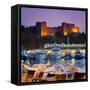 Palace of the Grand Masters and Mandraki Harbour Illuminated at Dusk, Rhodes Town, Rhodes, Greece-Doug Pearson-Framed Stretched Canvas