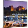 Palace of the Grand Masters and Mandraki Harbour Illuminated at Dusk, Rhodes Town, Rhodes, Greece-Doug Pearson-Mounted Photographic Print
