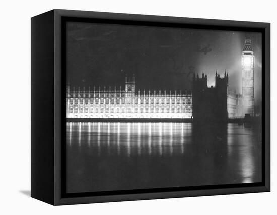 Palace of Westminster London, V Day Celebrations, End of WW2 in Europe, May 1945-null-Framed Stretched Canvas