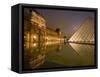 Palais Du Louvre Pyramid at Night, Paris, France, Europe-Marco Cristofori-Framed Stretched Canvas