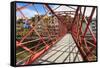 Palanques Vermelles bridge, red bridge across Onyar River, by Gustav Eiffel, City of Girona, Girona-Eleanor Scriven-Framed Stretched Canvas