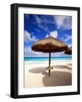 Palapa Umbrella on Cancun Beach, Mexico-George Oze-Framed Photographic Print