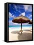 Palapa Umbrella on Cancun Beach, Mexico-George Oze-Framed Stretched Canvas