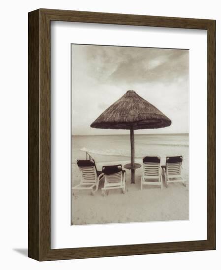 Palapa Umbrella on the Beach, Cancun, Mexico-Mark Gibson-Framed Photographic Print