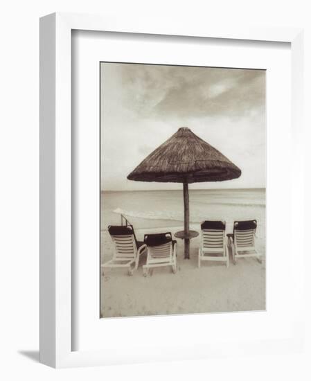 Palapa Umbrella on the Beach, Cancun, Mexico-Mark Gibson-Framed Photographic Print