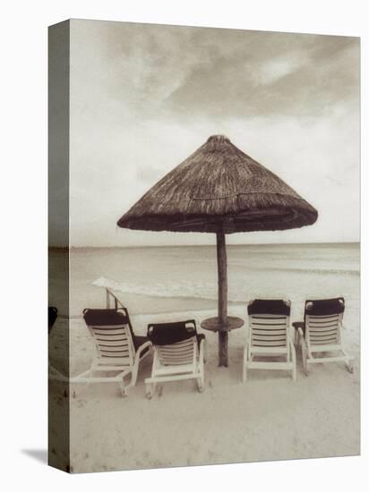 Palapa Umbrella on the Beach, Cancun, Mexico-Mark Gibson-Stretched Canvas