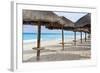 Palapas Lined up on the Beach, Cancun, Mexico-George Oze-Framed Photographic Print