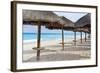 Palapas Lined up on the Beach, Cancun, Mexico-George Oze-Framed Photographic Print
