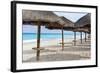 Palapas Lined up on the Beach, Cancun, Mexico-George Oze-Framed Photographic Print