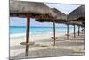 Palapas Lined up on the Beach, Cancun, Mexico-George Oze-Mounted Photographic Print