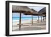 Palapas Lined up on the Beach, Cancun, Mexico-George Oze-Framed Photographic Print