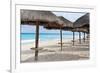 Palapas Lined up on the Beach, Cancun, Mexico-George Oze-Framed Photographic Print