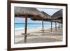 Palapas Lined up on the Beach, Cancun, Mexico-George Oze-Framed Photographic Print