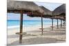 Palapas Lined up on the Beach, Cancun, Mexico-George Oze-Mounted Photographic Print