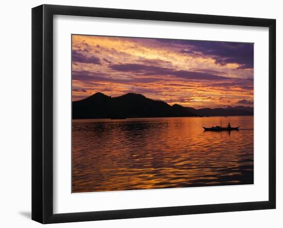 Palawan Province, Busuanga Island, Coron Town, Sunset over Coron Bay and Fishing Boat, Philippines-Christian Kober-Framed Photographic Print