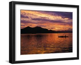 Palawan Province, Busuanga Island, Coron Town, Sunset over Coron Bay and Fishing Boat, Philippines-Christian Kober-Framed Photographic Print