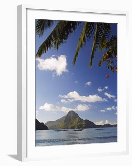 Palawan Province, El Nido, Bacuit Bay, Cadlao Island and Palm Trees, Philippines-Christian Kober-Framed Photographic Print