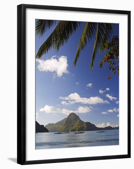 Palawan Province, El Nido, Bacuit Bay, Cadlao Island and Palm Trees, Philippines-Christian Kober-Framed Photographic Print