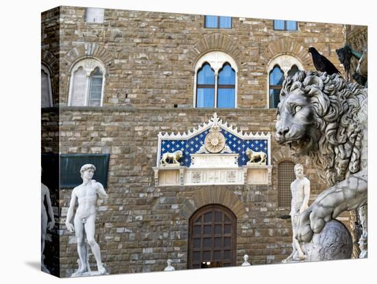 Palazzo Vecchio, Marzocco Lion and Statue of David, Piazza Della Signoria, UNESCO Heritage Site-Nico Tondini-Stretched Canvas