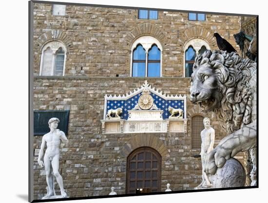 Palazzo Vecchio, Marzocco Lion and Statue of David, Piazza Della Signoria, UNESCO Heritage Site-Nico Tondini-Mounted Photographic Print