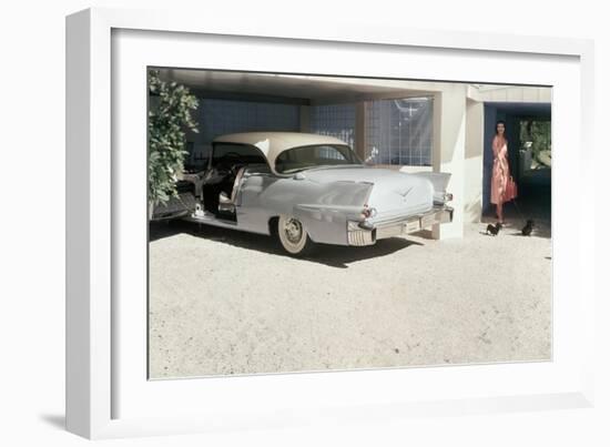 Pale Blue Cadillac Eldorado Seville in Garage-null-Framed Premium Photographic Print