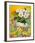 Pale Primrose in a Pot with Spring-Flowered Textile, 2000-Joan Thewsey-Framed Giclee Print