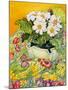 Pale Primrose in a Pot with Spring-Flowered Textile, 2000-Joan Thewsey-Mounted Giclee Print