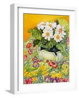 Pale Primrose in a Pot with Spring-Flowered Textile, 2000-Joan Thewsey-Framed Giclee Print