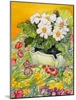Pale Primrose in a Pot with Spring-Flowered Textile, 2000-Joan Thewsey-Mounted Giclee Print