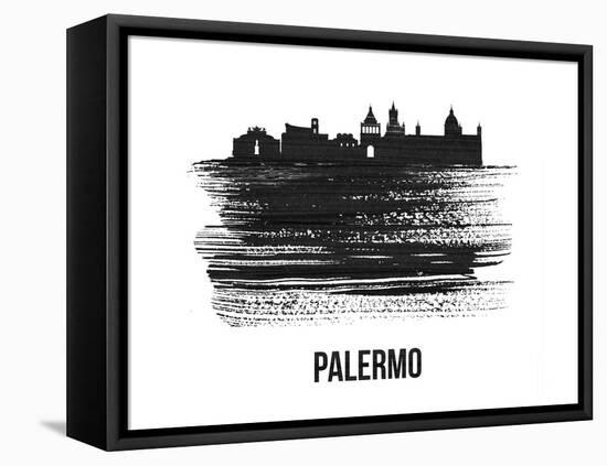 Palermo Skyline Brush Stroke - Black II-NaxArt-Framed Stretched Canvas