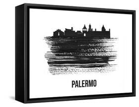 Palermo Skyline Brush Stroke - Black II-NaxArt-Framed Stretched Canvas