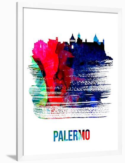 Palermo Skyline Brush Stroke - Watercolor-NaxArt-Framed Art Print