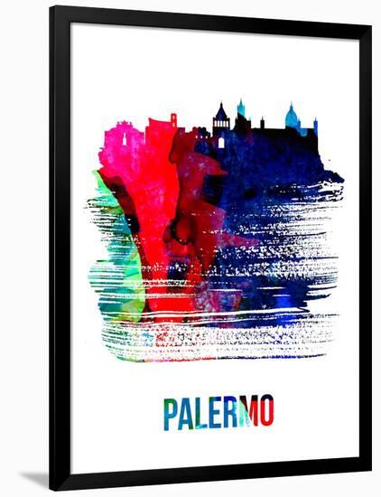 Palermo Skyline Brush Stroke - Watercolor-NaxArt-Framed Art Print