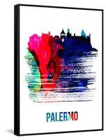 Palermo Skyline Brush Stroke - Watercolor-NaxArt-Framed Stretched Canvas