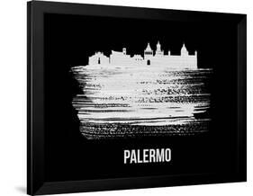 Palermo Skyline Brush Stroke - White-NaxArt-Framed Art Print