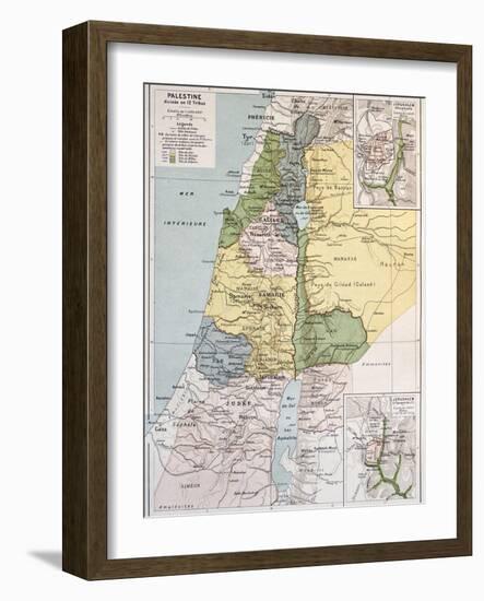 Palestine Tribes Old Map With Jerusalem Insert Maps-marzolino-Framed Art Print